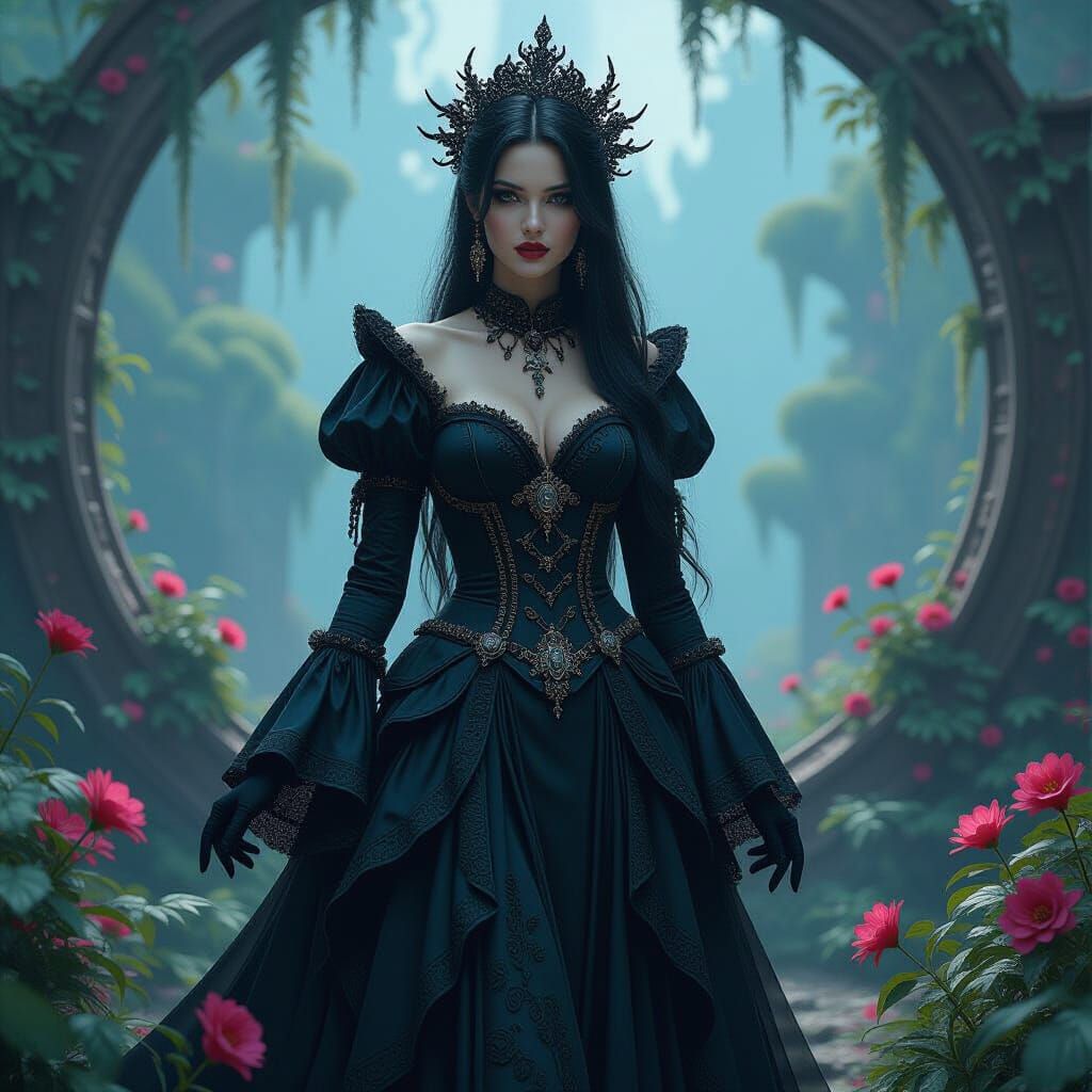 Gothic Woman in Mystical Realm: Fantasy Concept Art