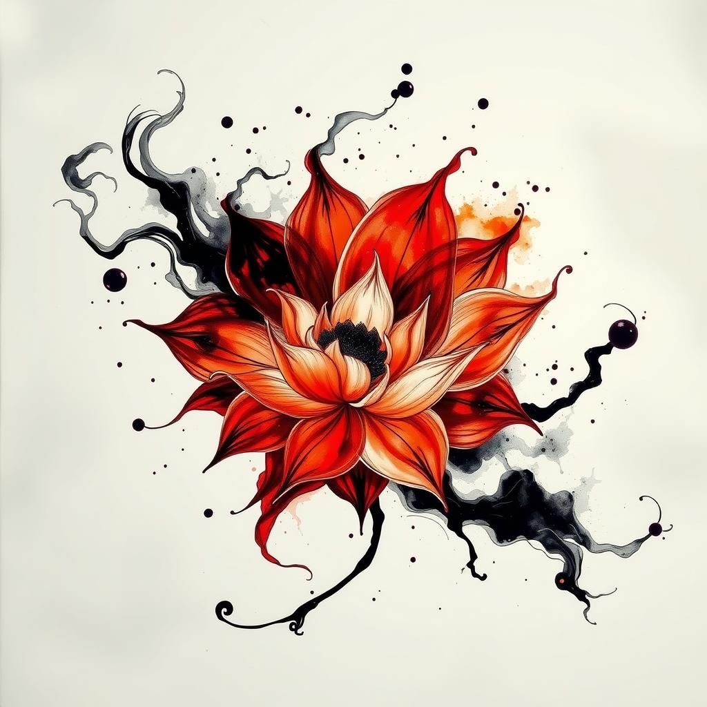 Ink Calligraphy Flower in Chinese Art Style