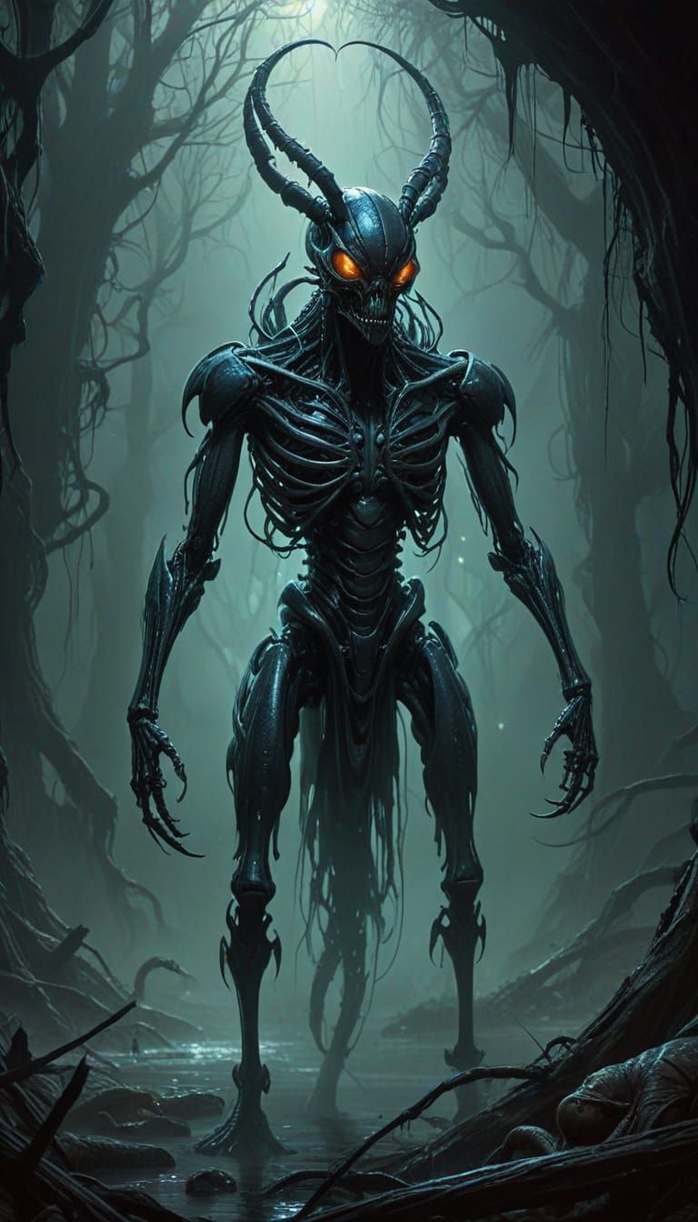 Toxic Dark Fantasy Scorpion Wasp Monster in Bioluminescent M...