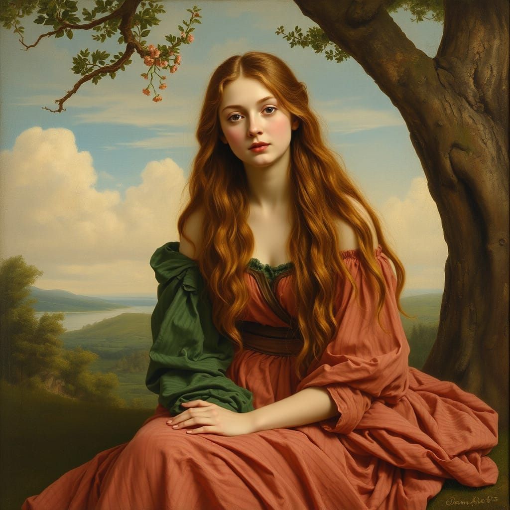 Pre Raphaelite Portrait of a Young Woman in Victorian Dress