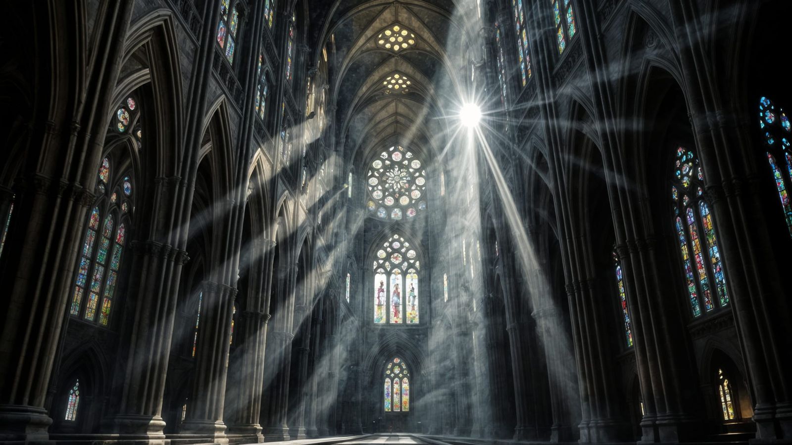 Radiant Light in Gothic Cathedral Interior