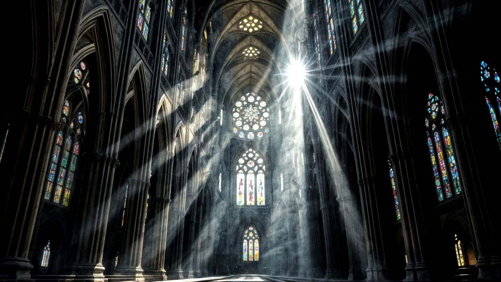 Radiant Light in Gothic Cathedral Interior