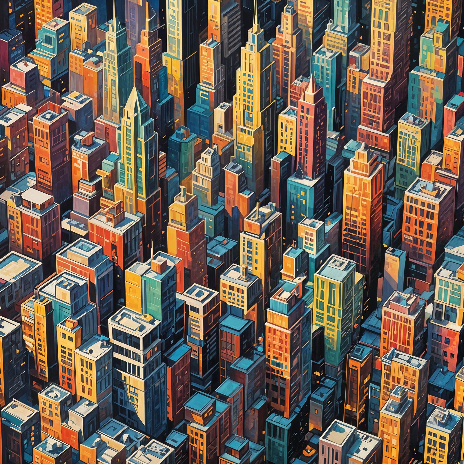 Cubist Cityscape in Art Deco Style