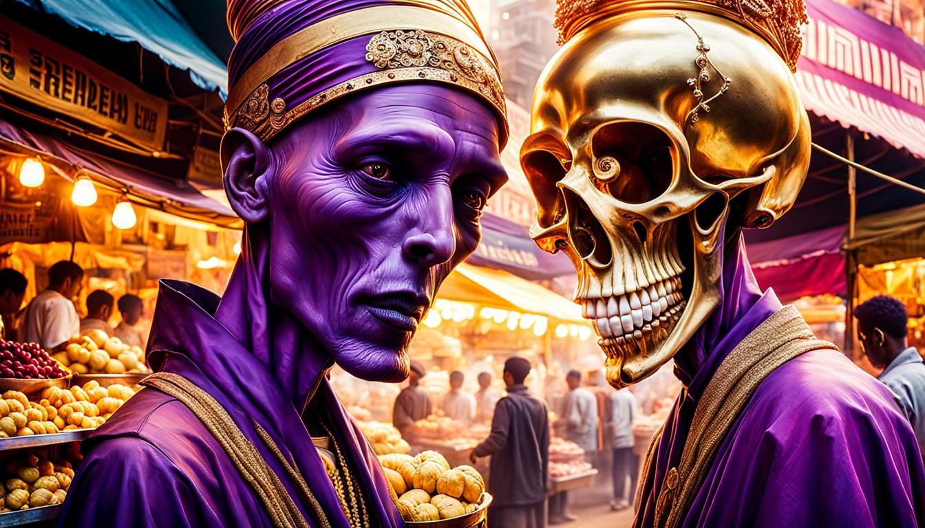 Surreal Streetfood Vendor in Dreamlike Market Scene