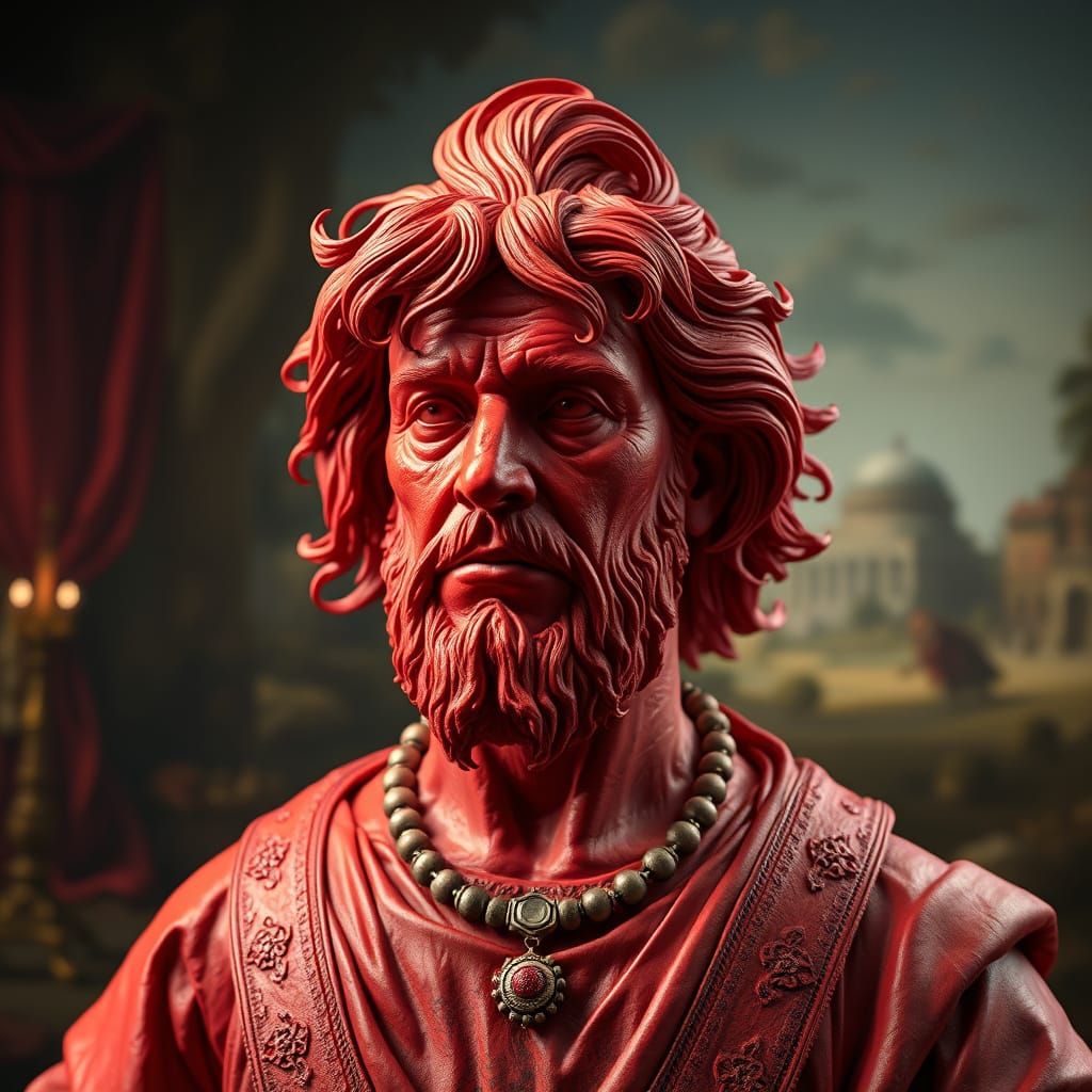 Bjork Cheese Bust on Renaissance Background, 3D Render