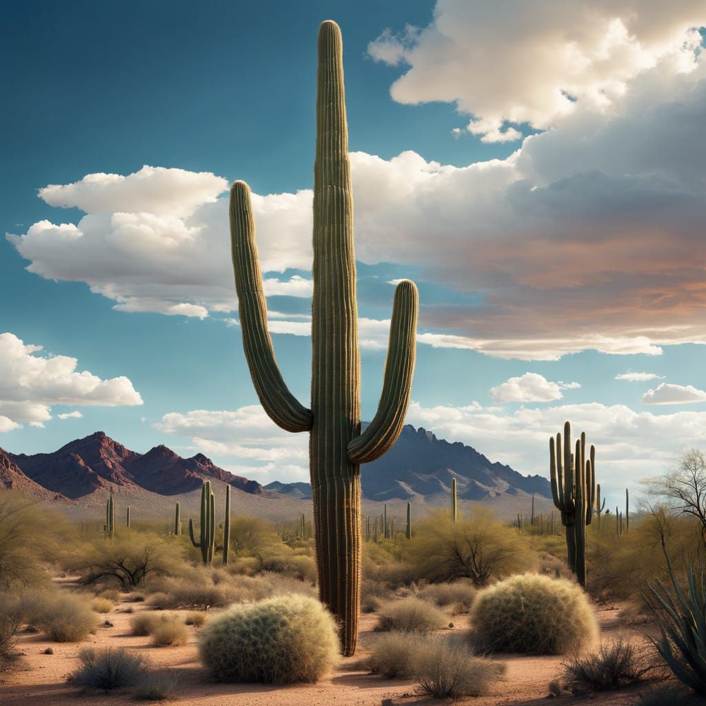 Epic Saguaro Cactus in Sonoran Desert Landscape, Arizona, in...