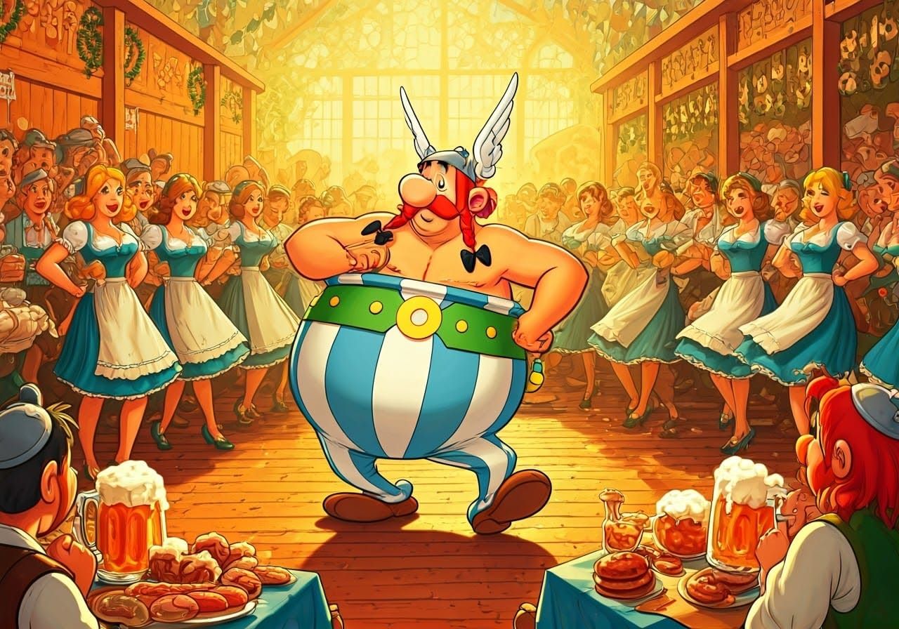 Asterix and Obelix Celebrate Oktoberfest: Renaissance Painti...