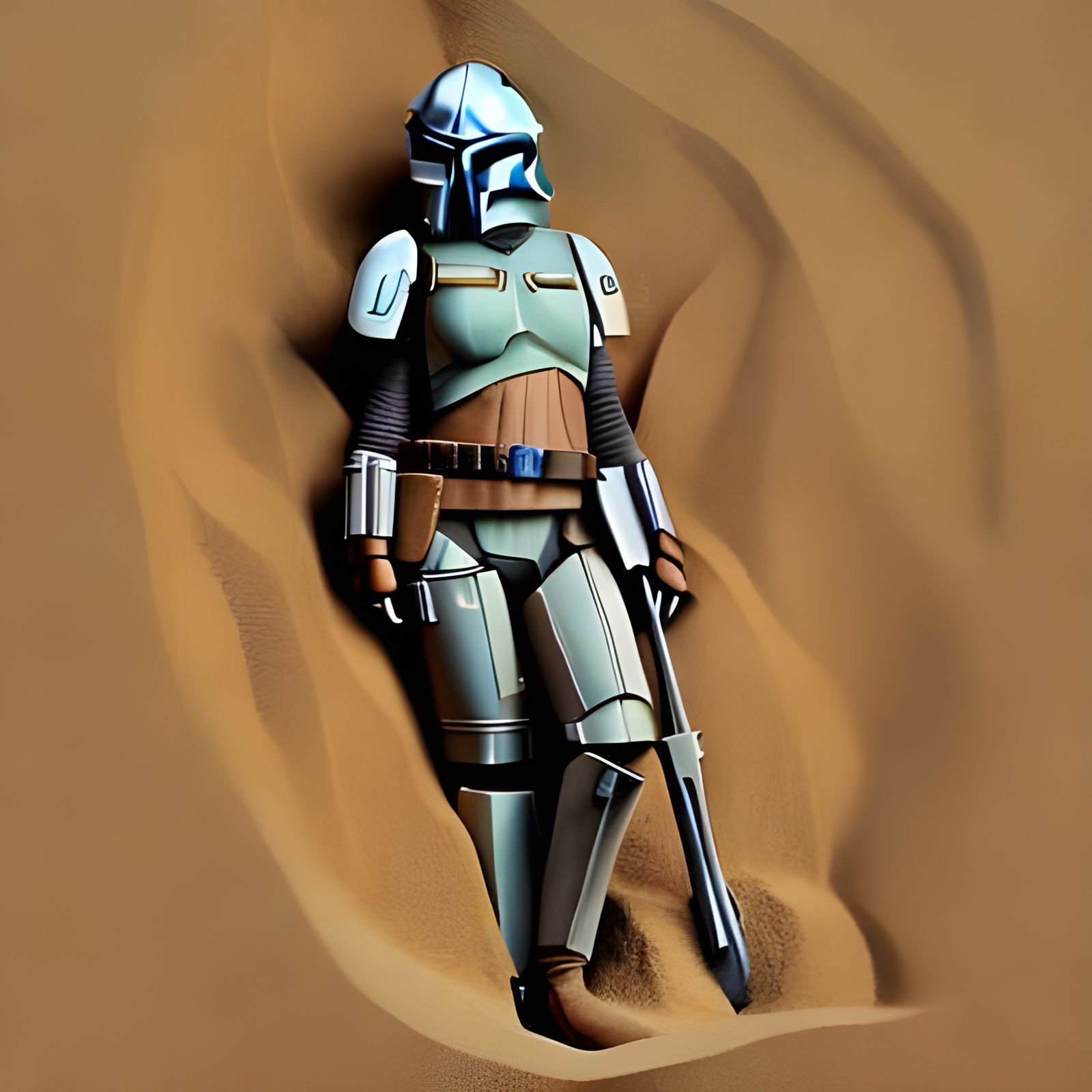 Mandalorian Buried in Sand: 3D Digital Art
