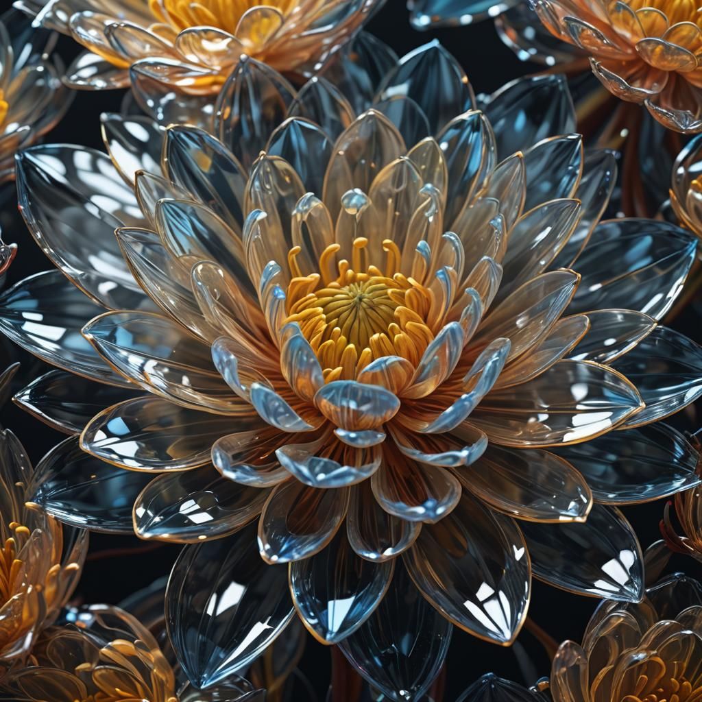 Glass Flower Reflecting Light in Hyperrealistic Digital Art