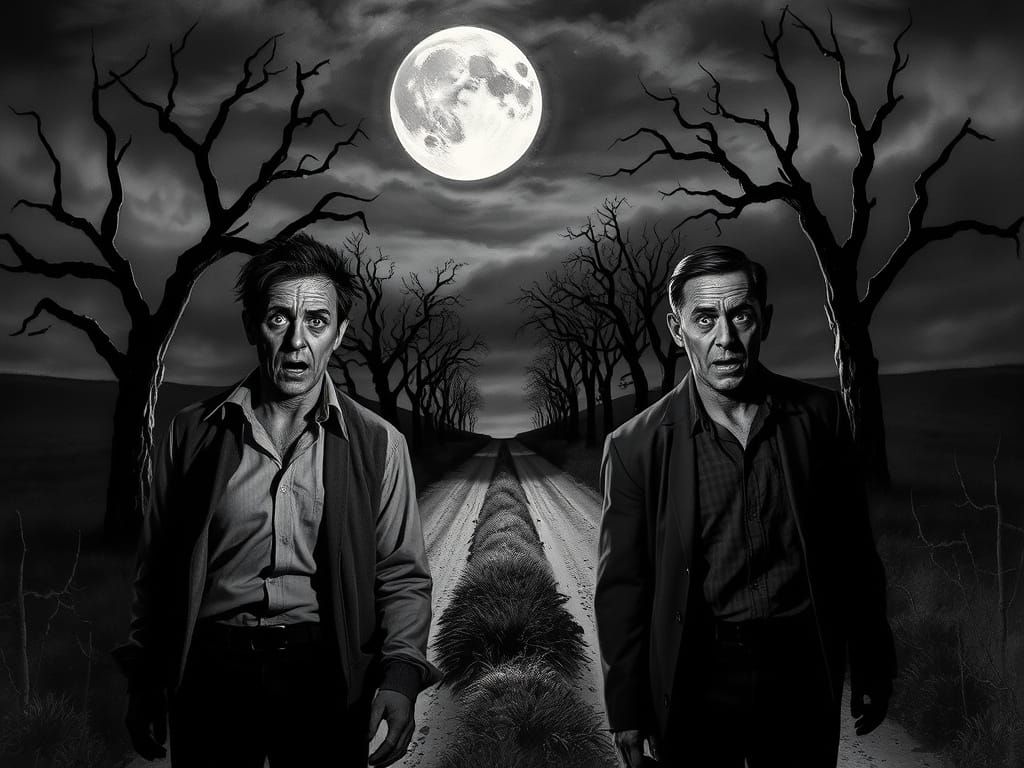 Two Scared Men on Spooky Night Road
