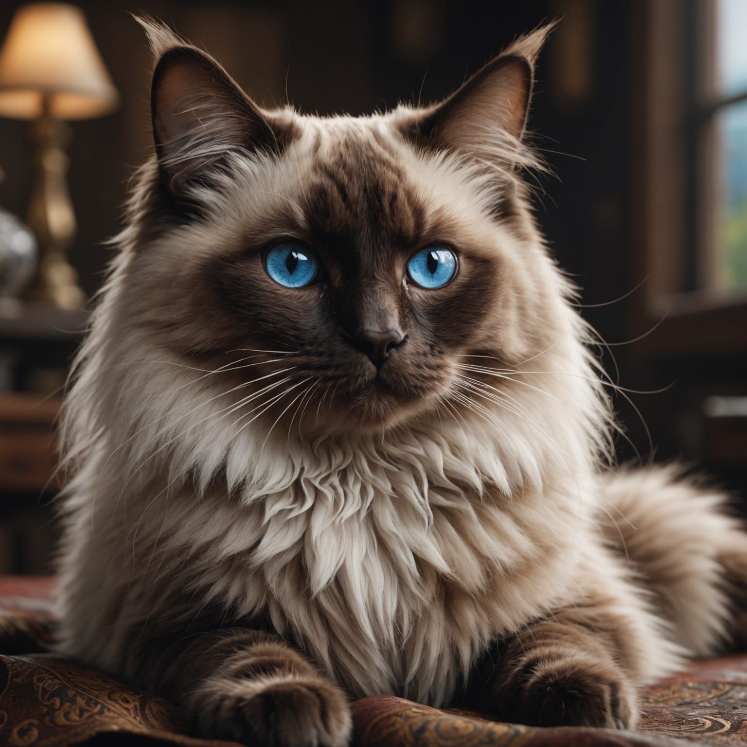 Beautiful Chocolate Point Ragdoll Cat in Detailed Painting