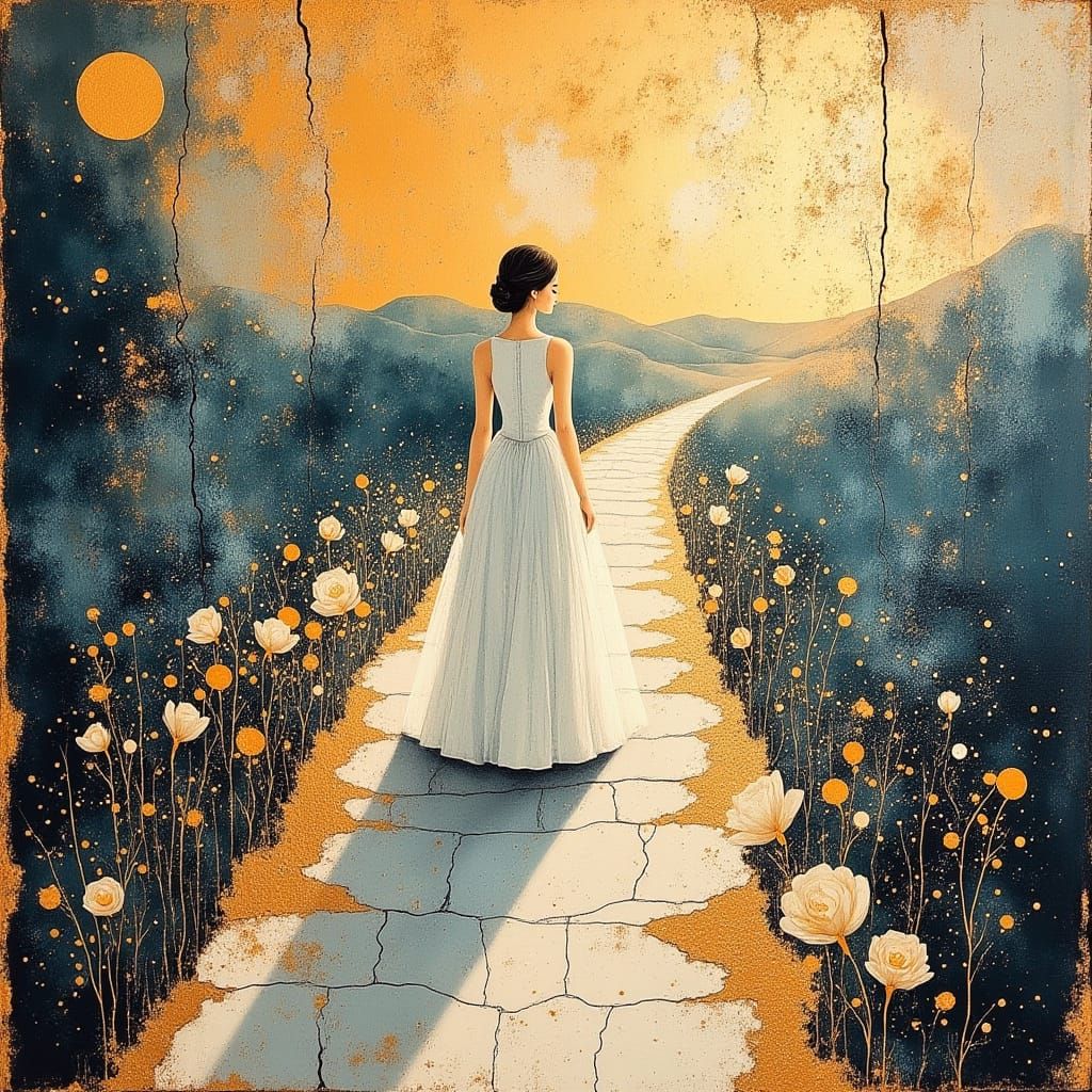 18th Century Fashionista in Dreamy Watercolor Landscape