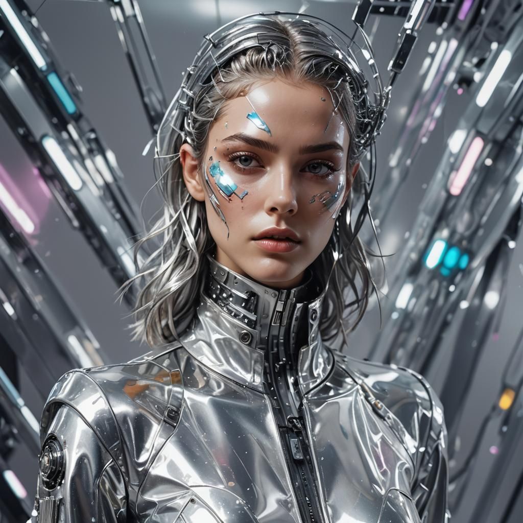 Futuristic Girl in Silver Suit, Neurocore Style
