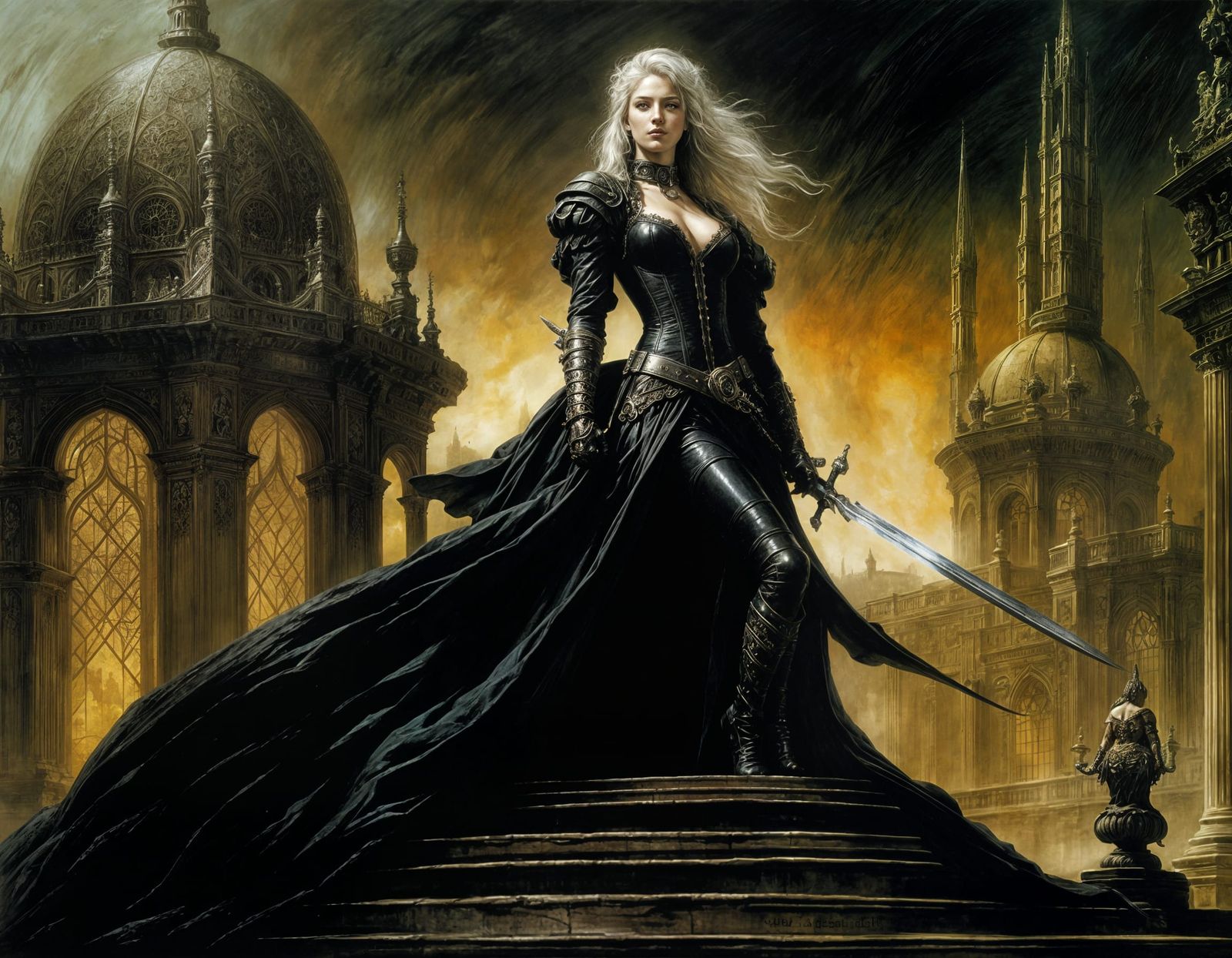 Dark Fantasy Lady in Royal Gardens