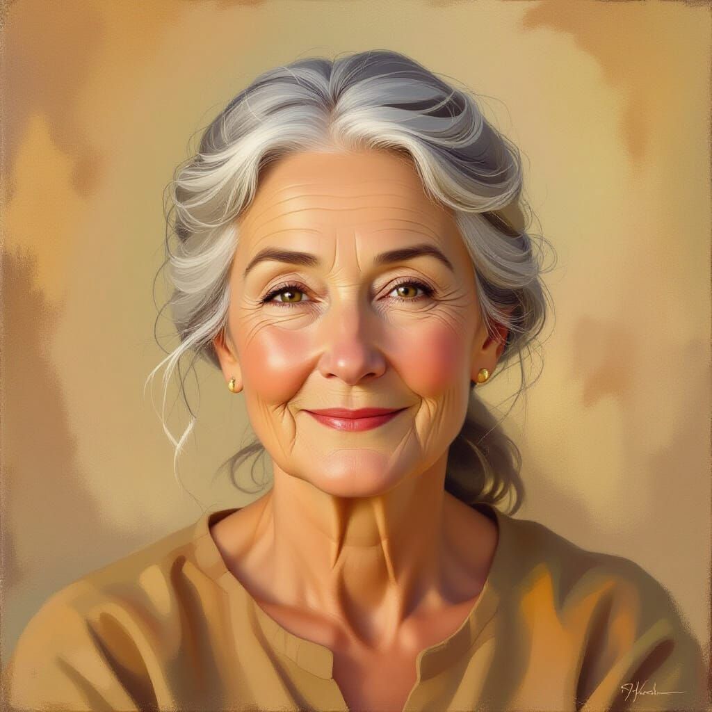 Peaceful Elder Woman: Impressionistic Oil Painting