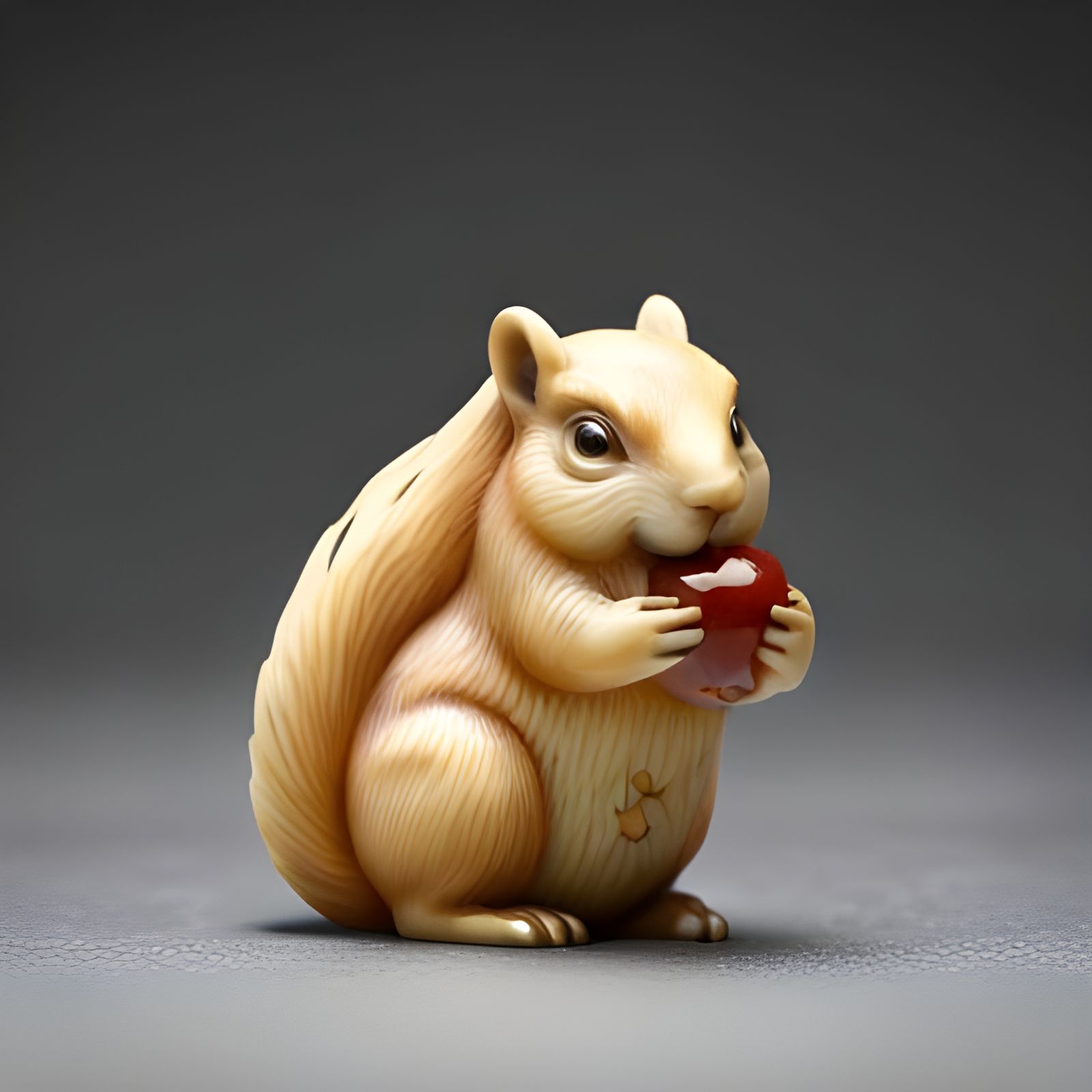 Antique Bone Netsuke of a Squirrel: Hyperrealistic Detail