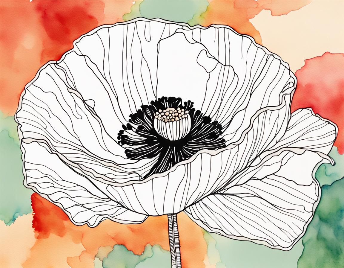 Minimalist Poppy with Watercolor Background