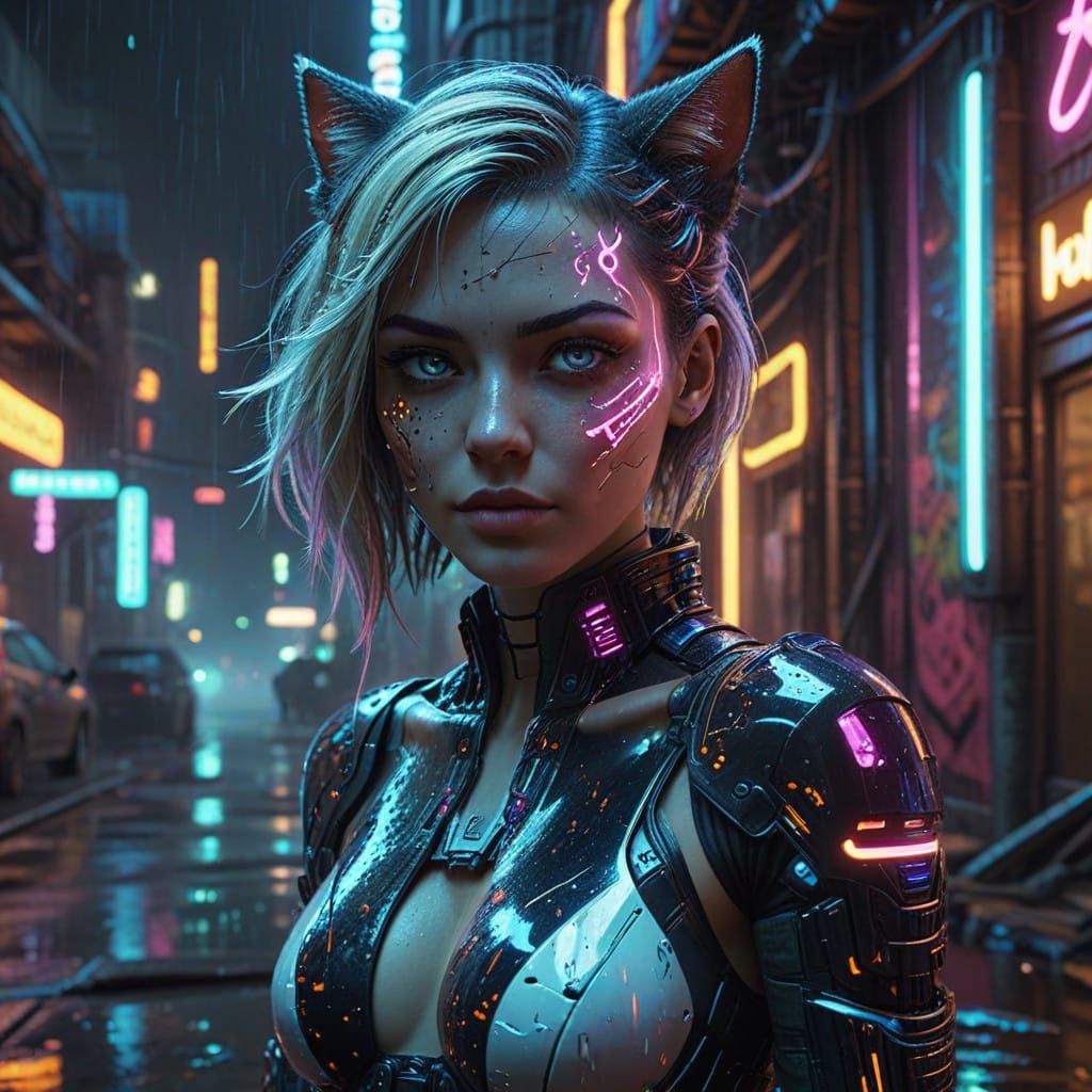 Cyberpunk Alchemist Unleashes Chaos in Rain-Soaked Neo-Eden