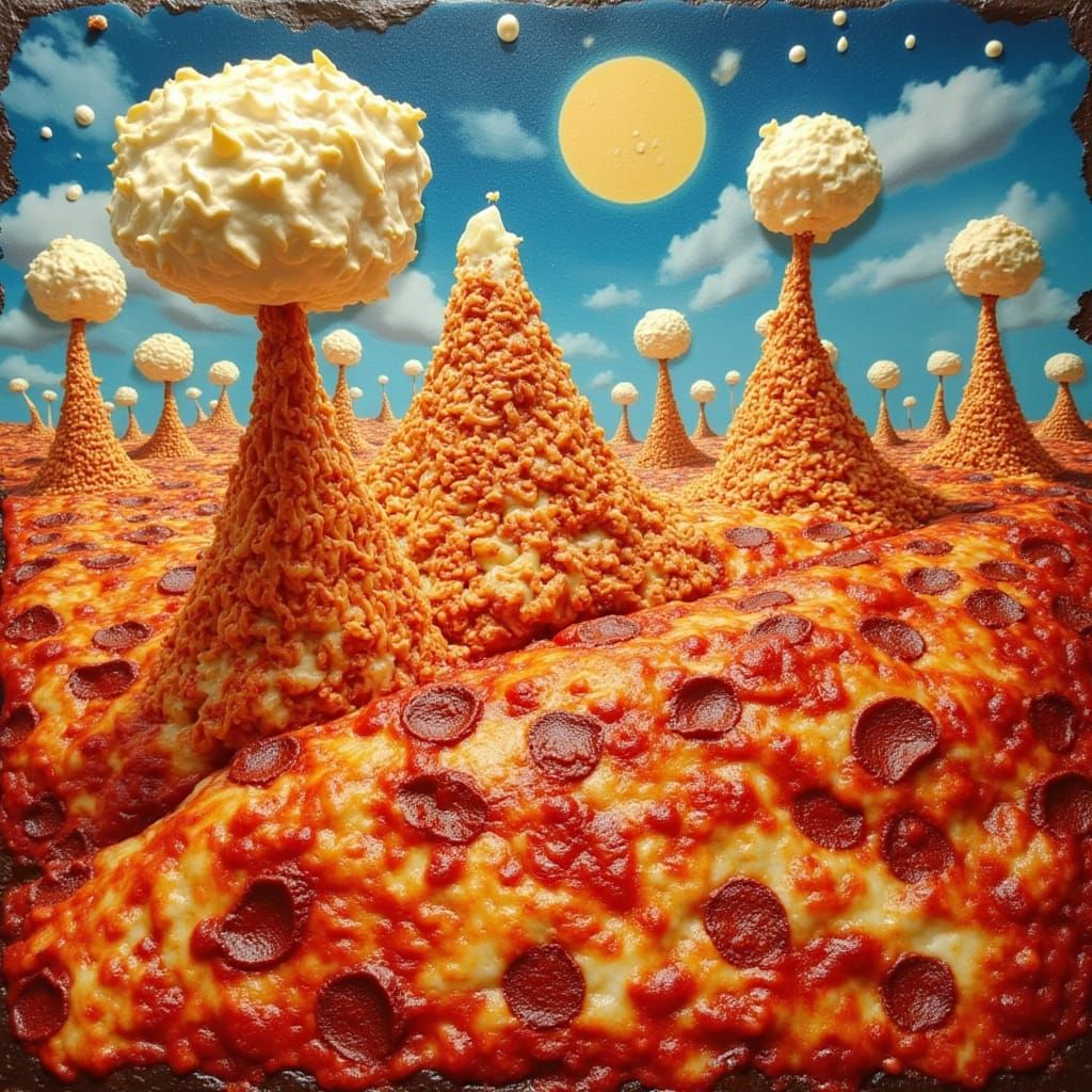 Surreal Pizza Landscape in a Dali-esque Style