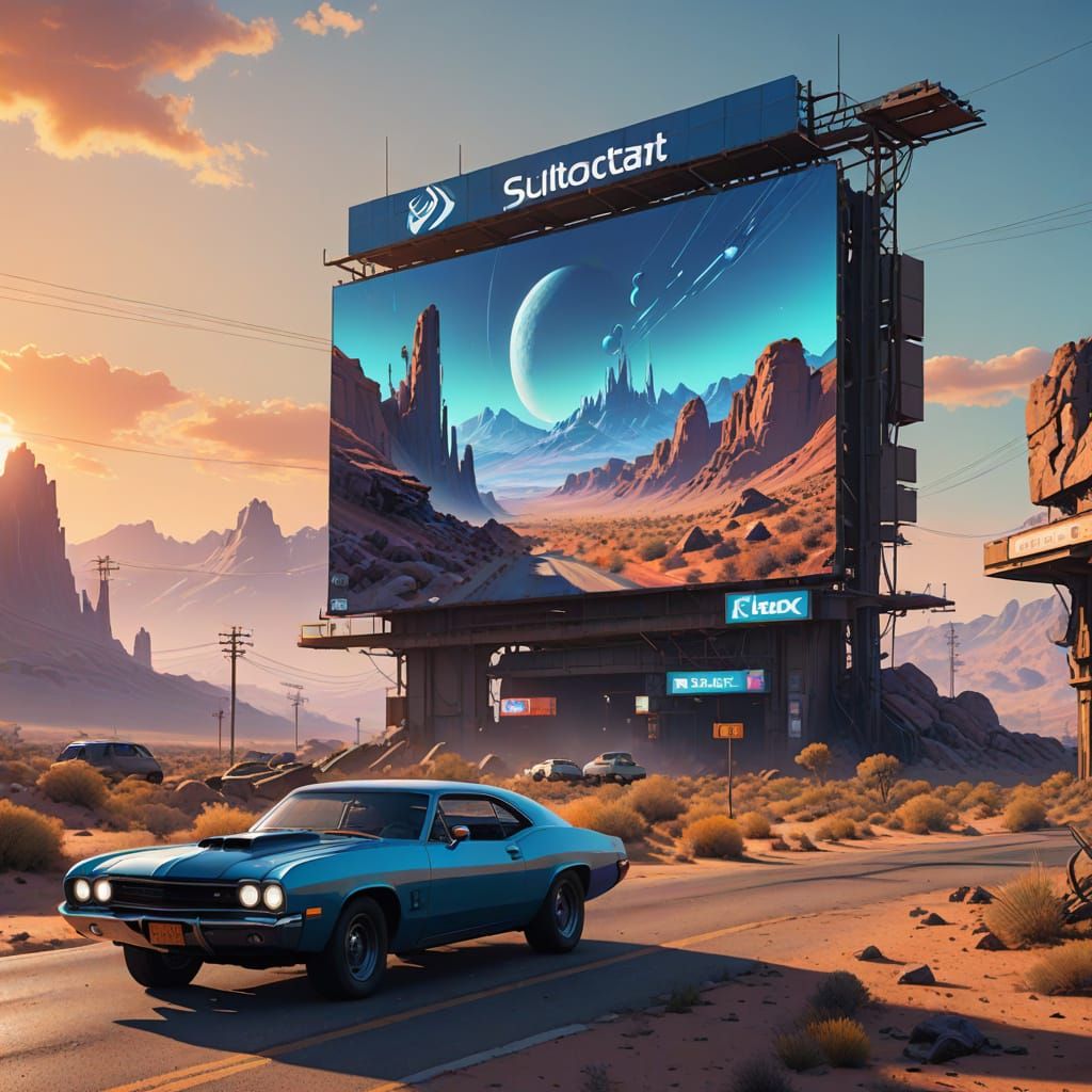 Surreal Desert Billboard Shines with Neon Magic