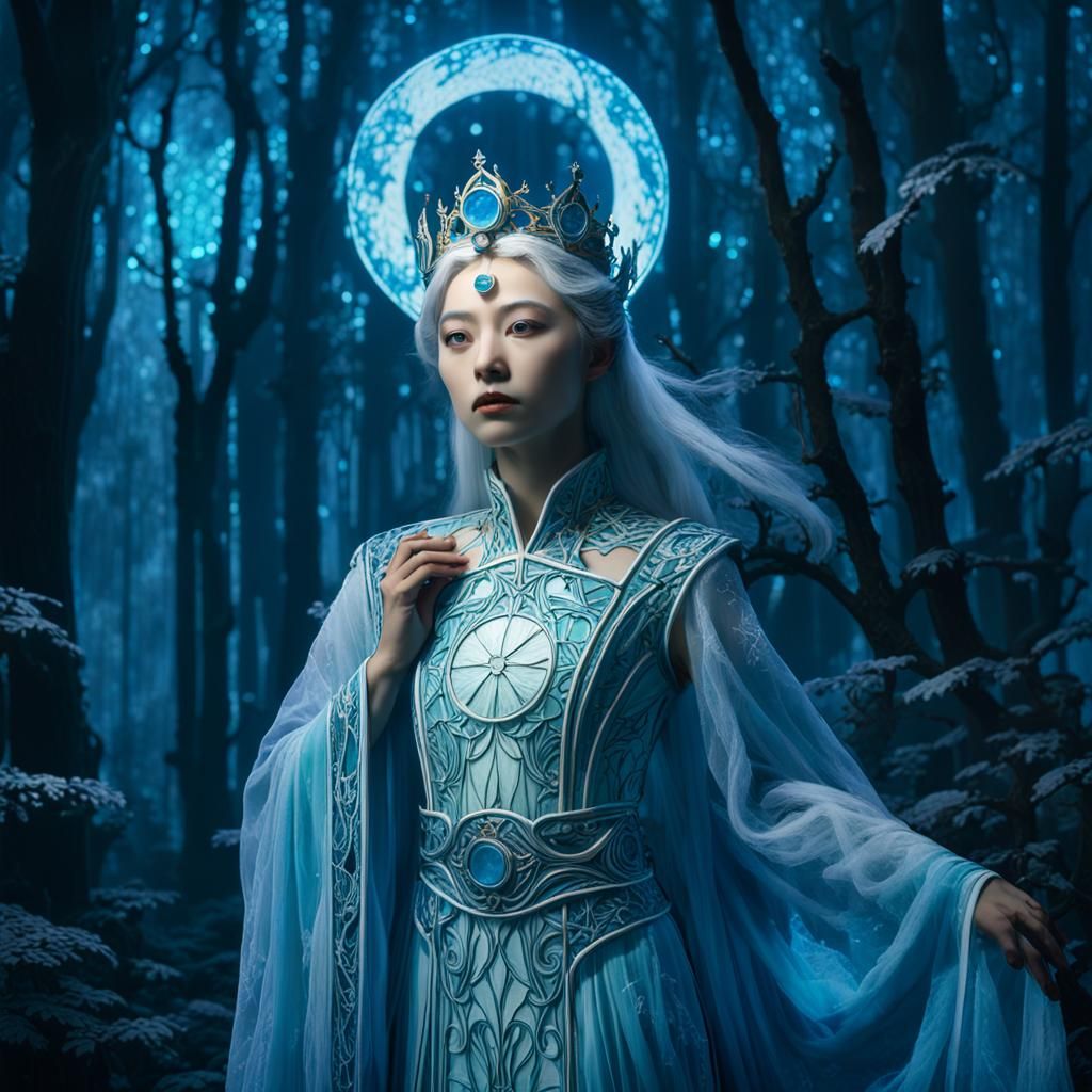 Luminous Moon Goddess in Stained Glass Style