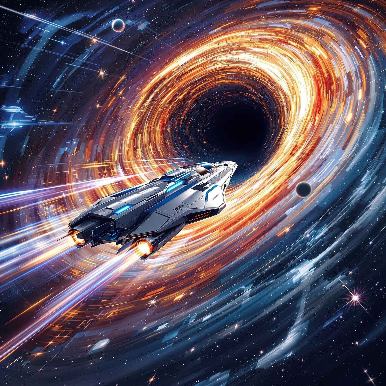 Sleek Spaceship Enters Black Hole in Futuristic Cosmic Vorte...