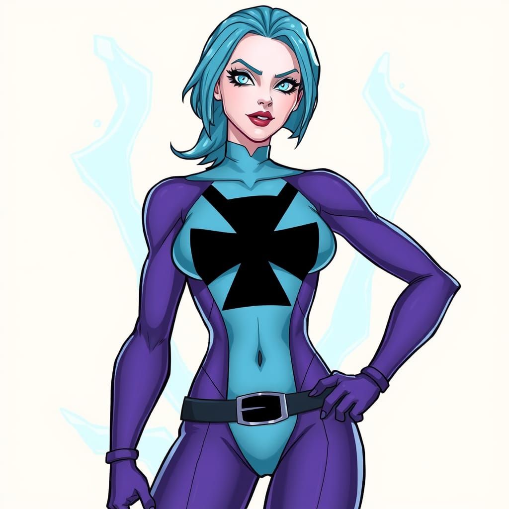 Icy Blue Ice Heroine in Classic Cartoon Art Style