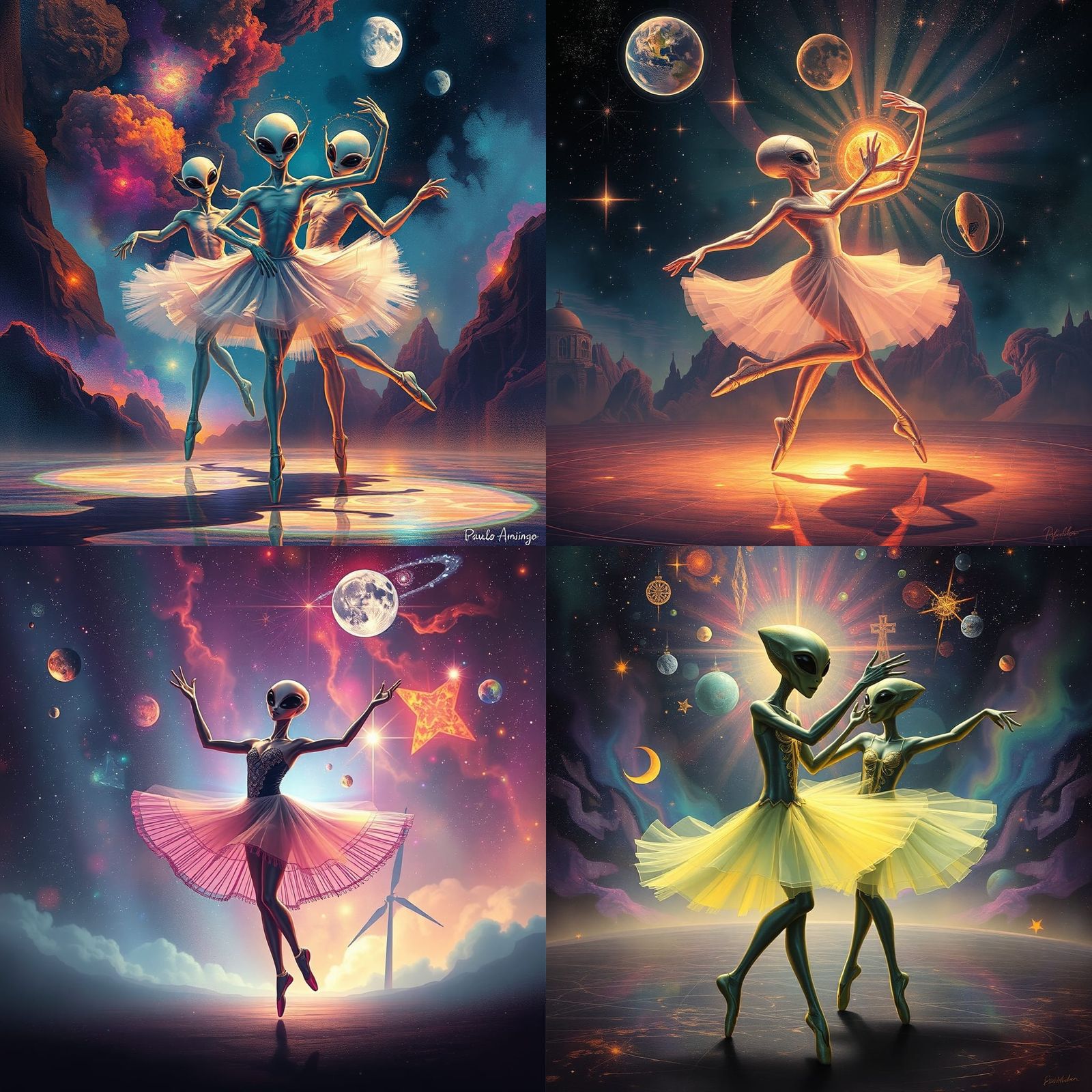 Extraterrestrial Ballet: A Cosmic Visionary Illustration
