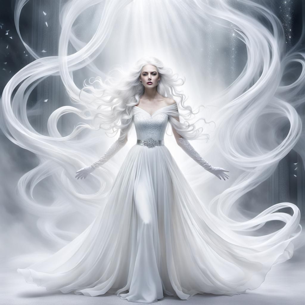 Ethereal Ghostly Apparition in Swirling White