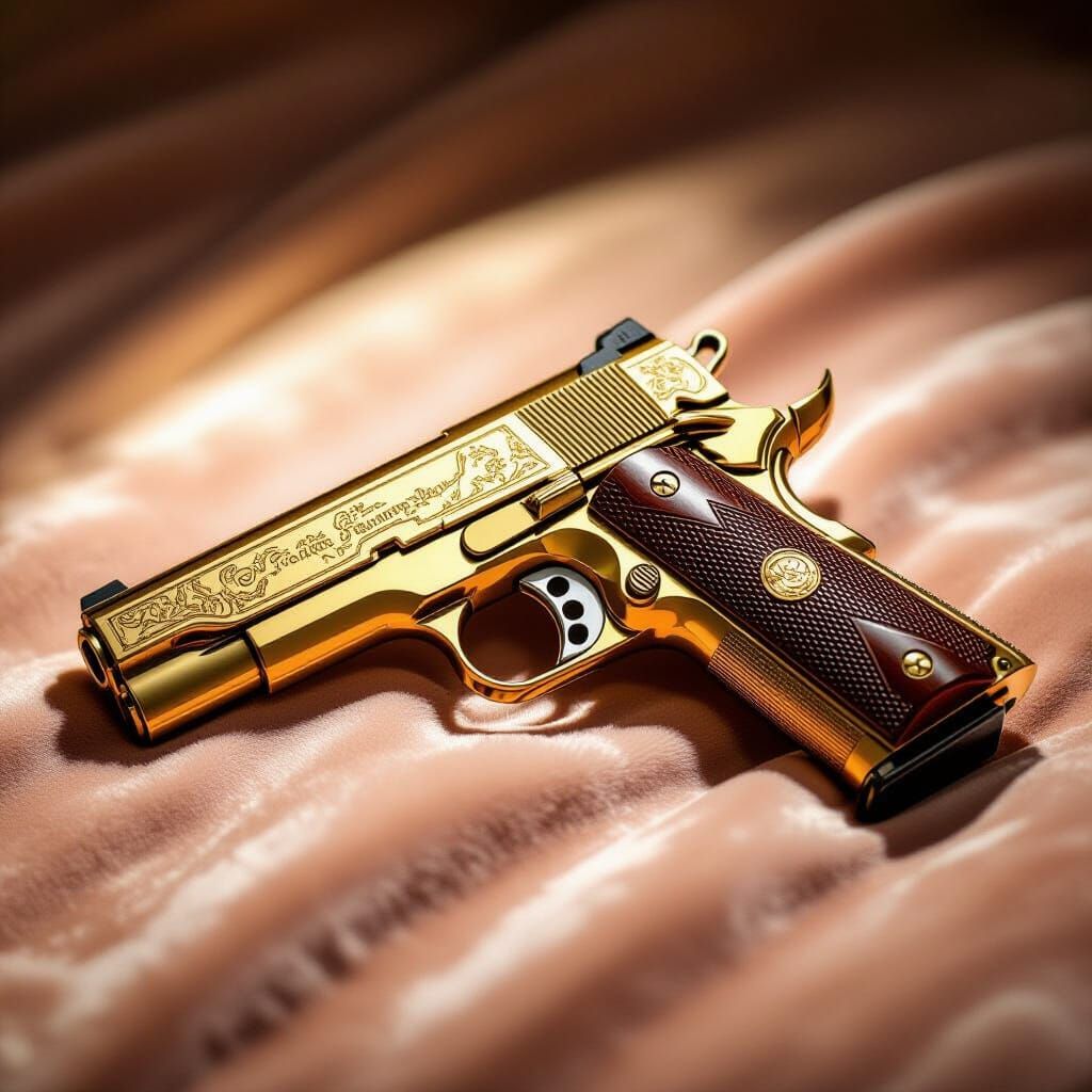Luxurious Golden Handgun on Velvet