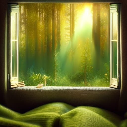 Fantasy Forest Through Window, Digital Art