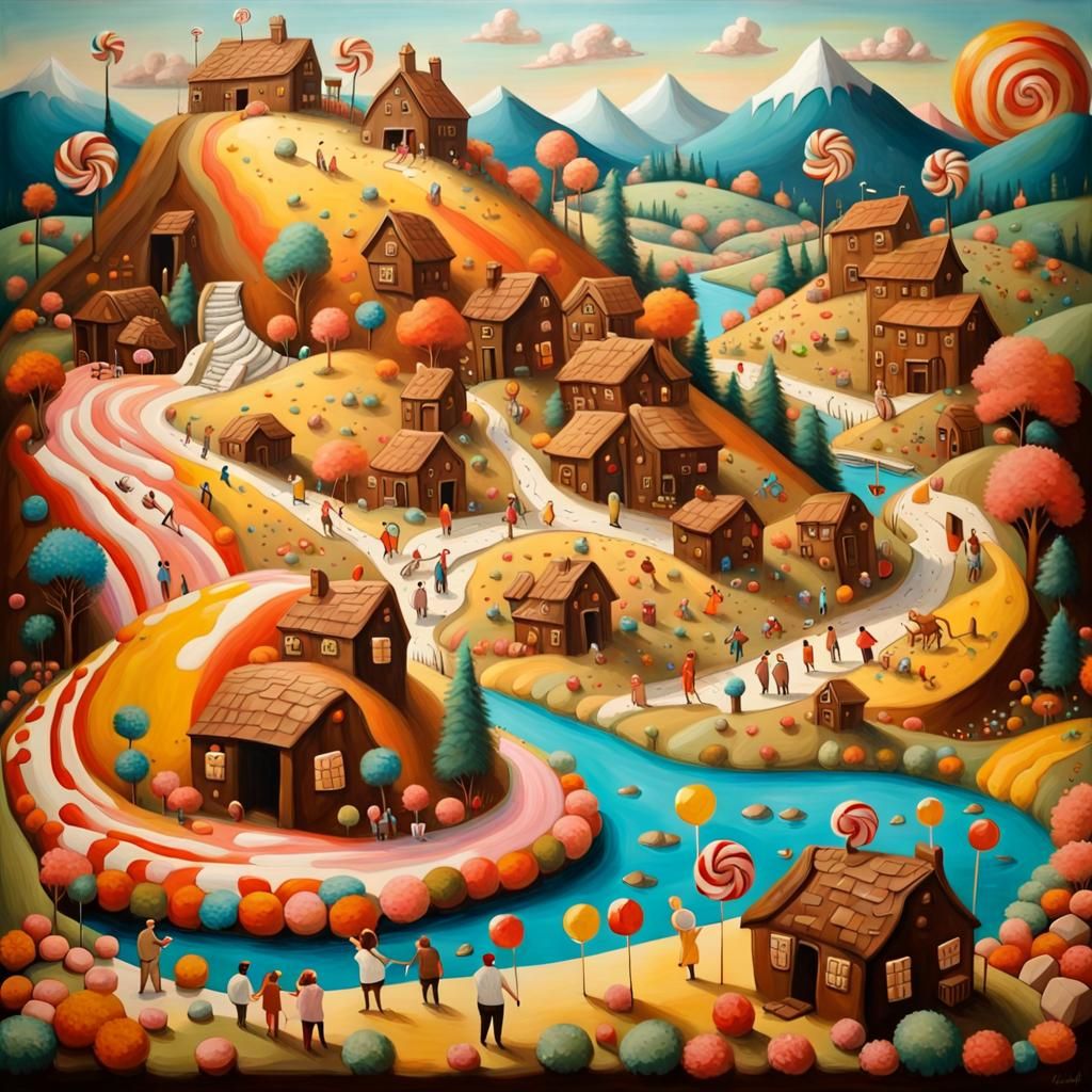 Candy People in Chocolate Land: A Whimsical Painting
