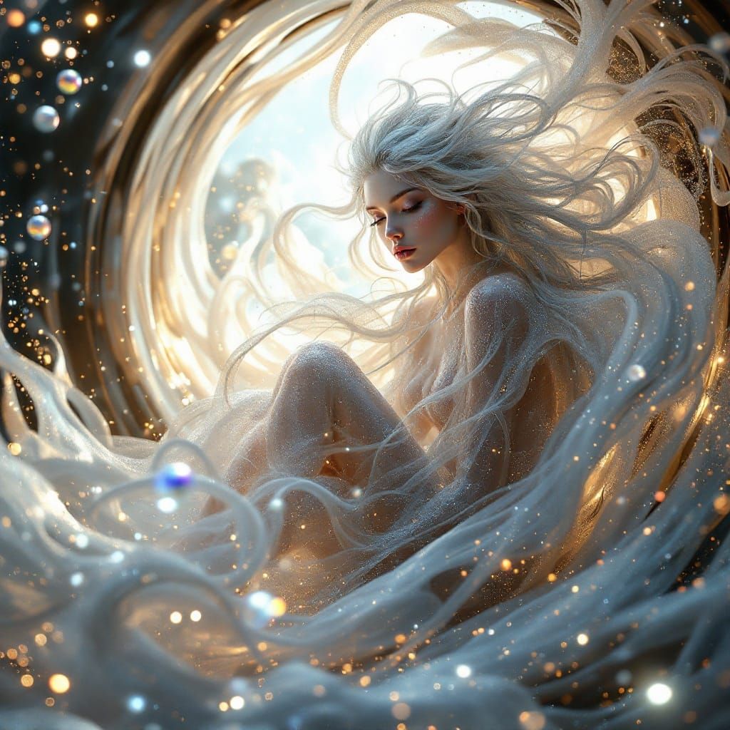 Ethereal Goddess Unveiled in Shimmering Portal of Quantum Wo...