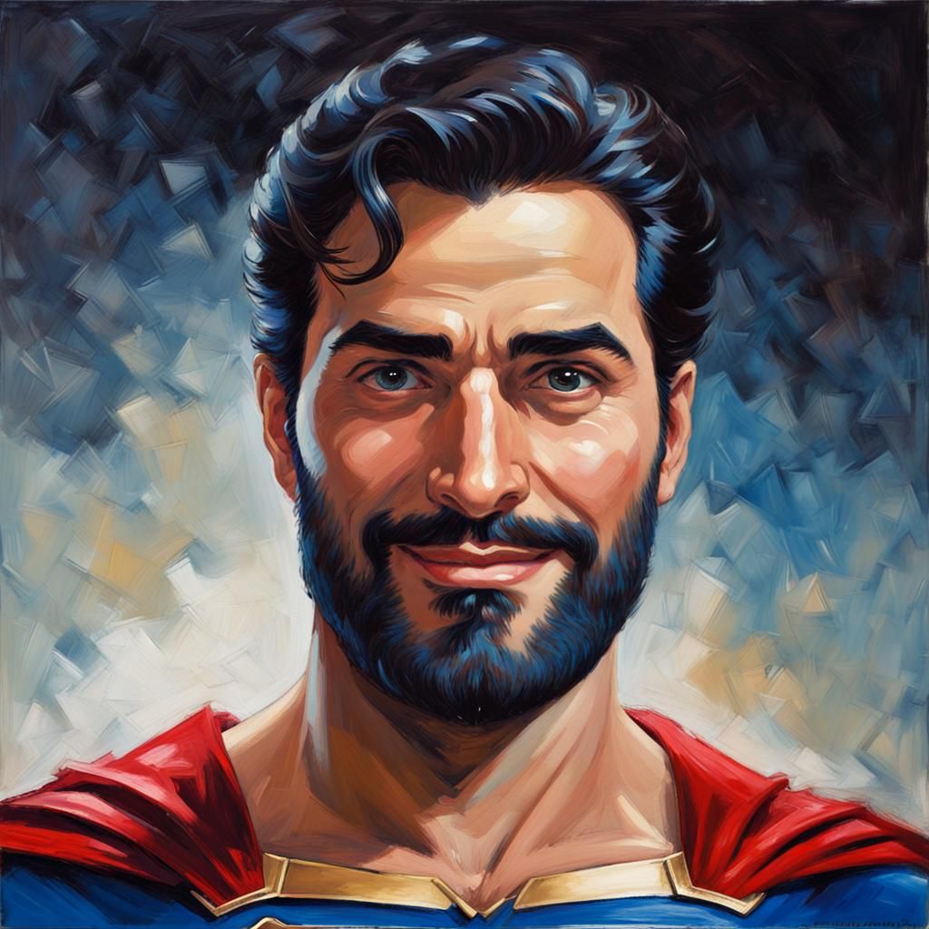 Iranian Superman Portrait in Impressionist Oil Painting