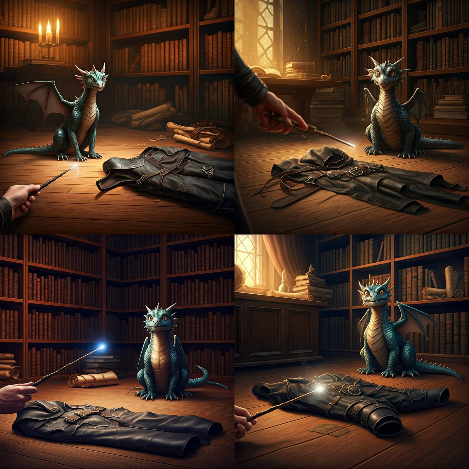 Mini Dragon Transformation in Magical Library