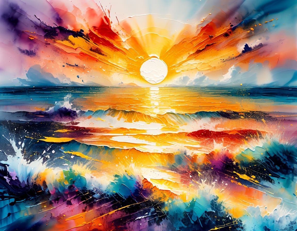 Vibrant Sunrise Abstract in Watercolour and Ink