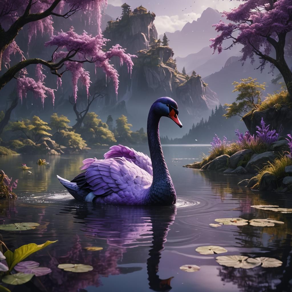Liseran Purple Swan Portrait on Lake
