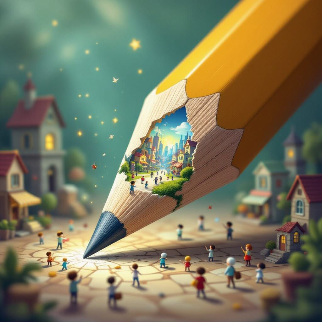 Pencil Tip Portal Reveals Whimsical City Illustration