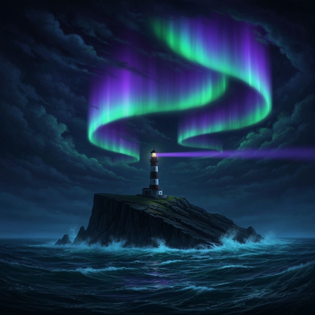 Lighthouse on Obsidian Cliff Above Phosphorescent Sea