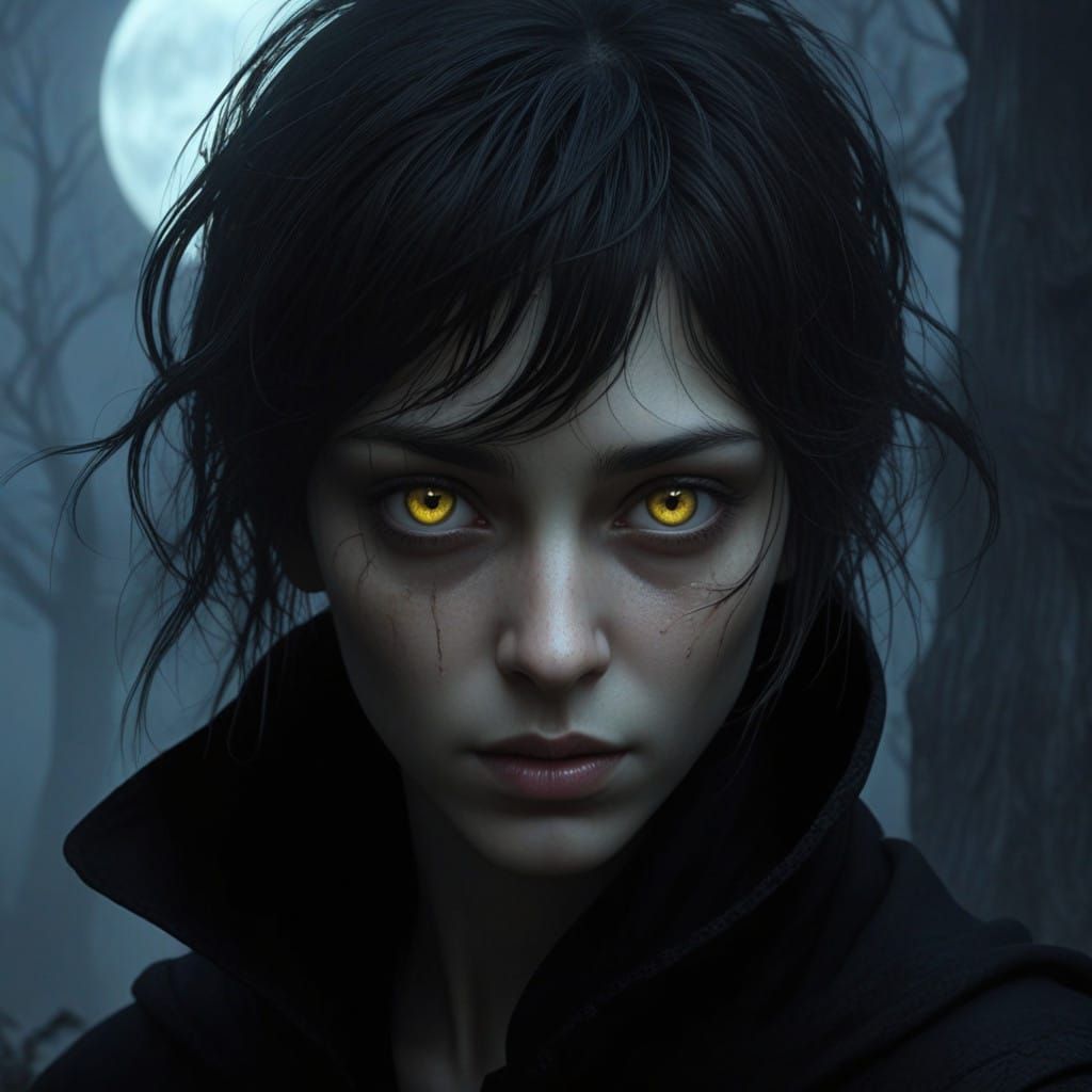 Mystical Vampire in Moonlit Clearing