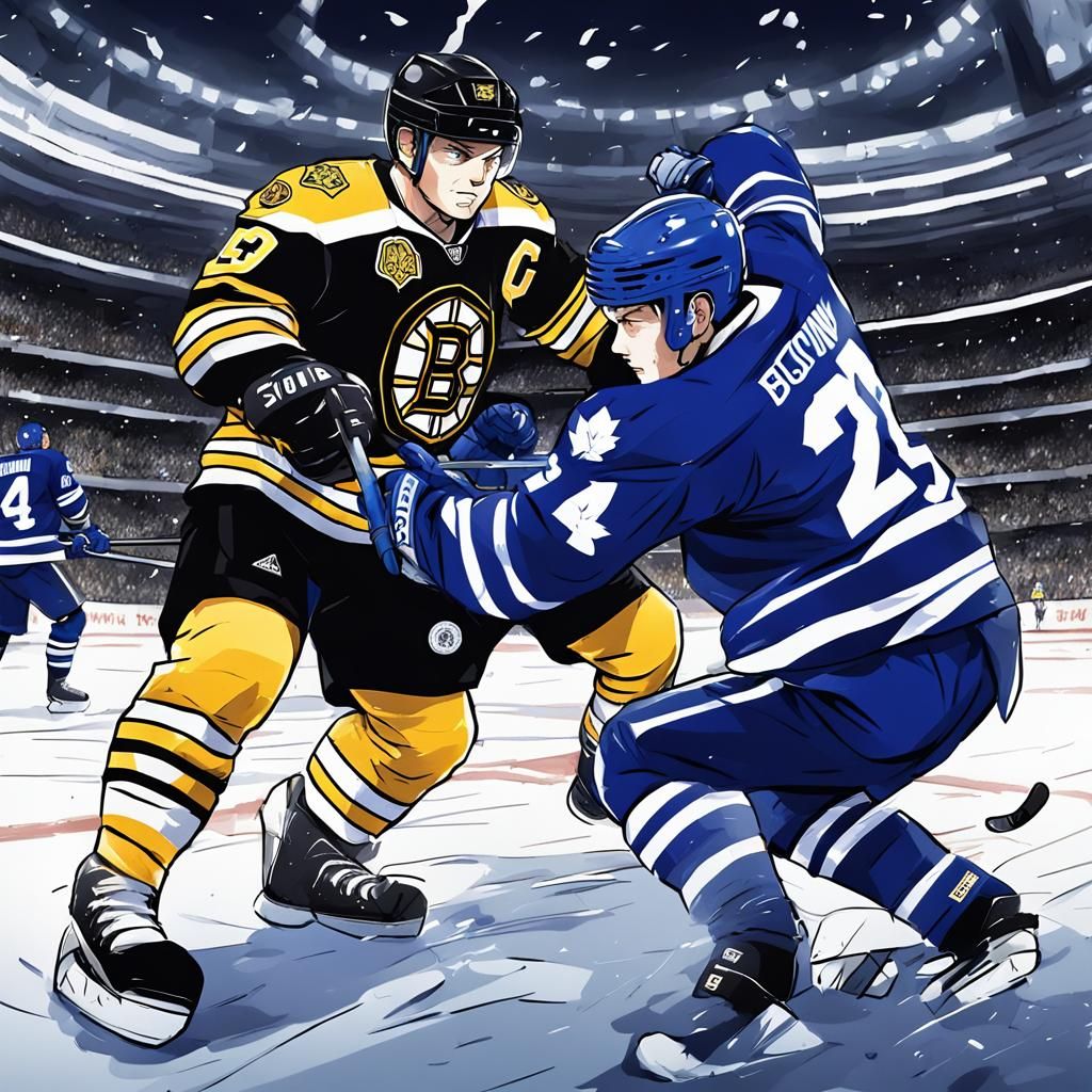 Epic Hockey Clash: Leafs vs Bruins in Anime Style