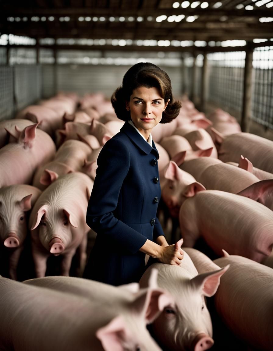 Portrait of Young Woman in Pig Pen