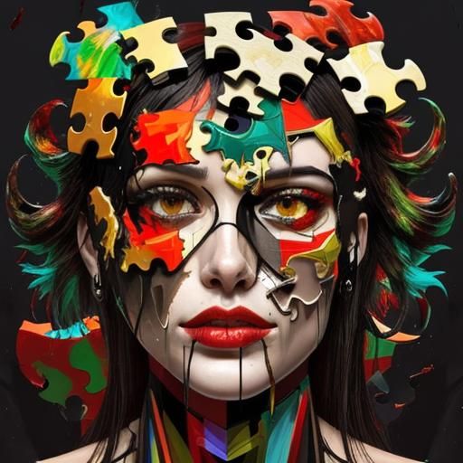 Fragmented Face in Digital Anaglyph Collage