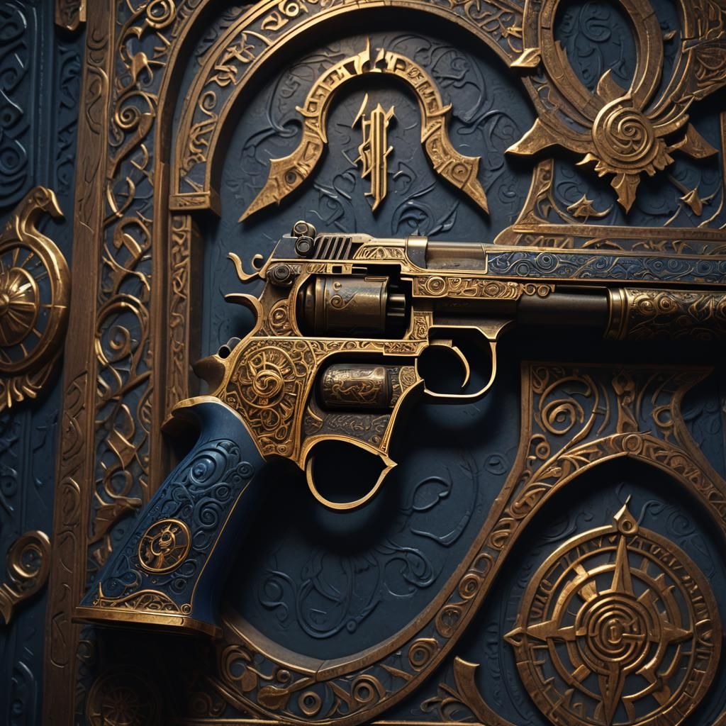 Gun with Glowing Runes in Mystic Chamber