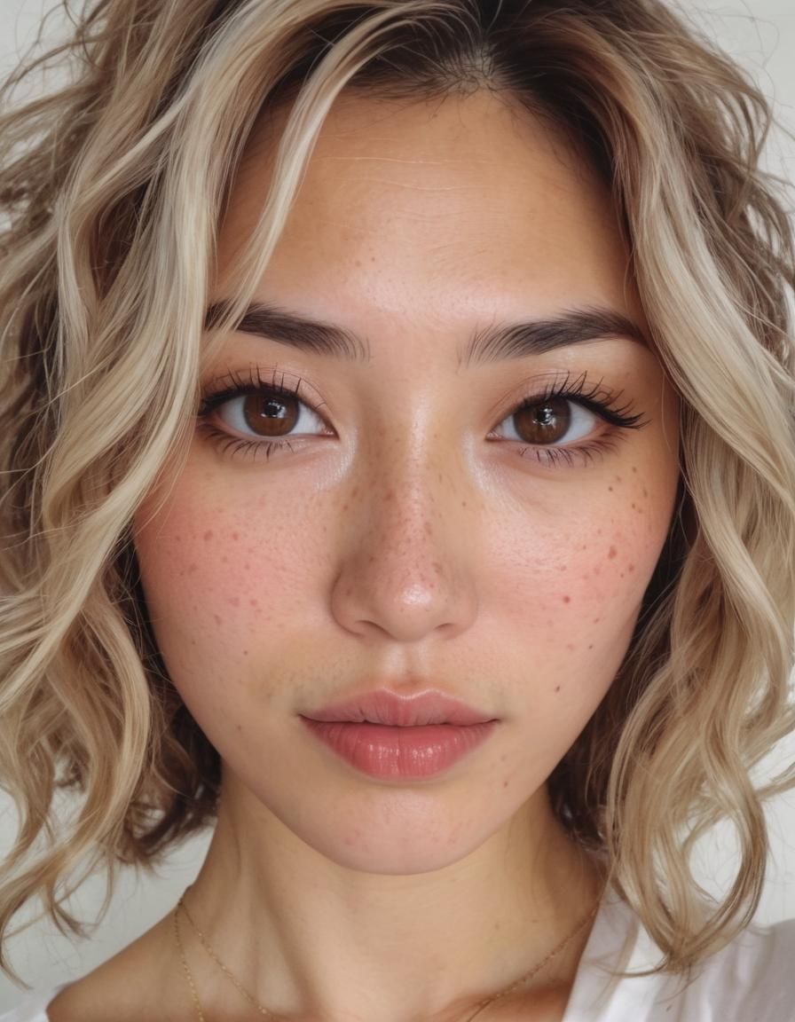 Portrait of Freckled Half-Japanese Woman With Wavy Hair