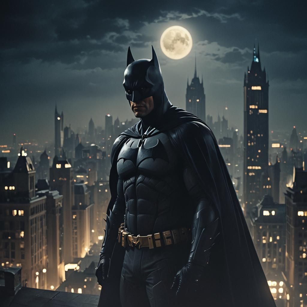 Batman with Flowing Cape in Gothic Noir Style