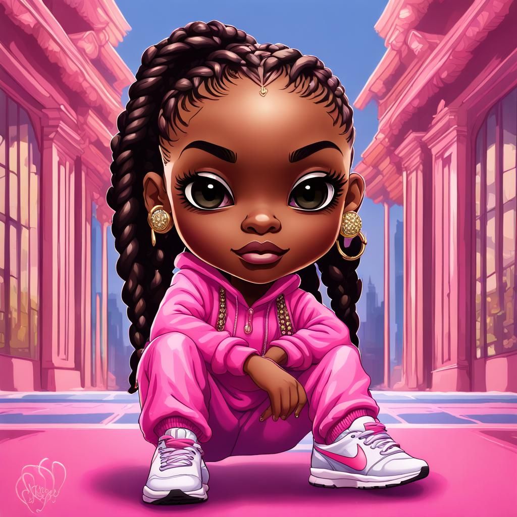 Chibi African American Woman with Gold Jewelry