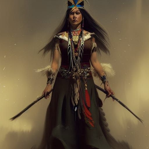 Native American Queen in Victorian Dress, Dark Fantasy