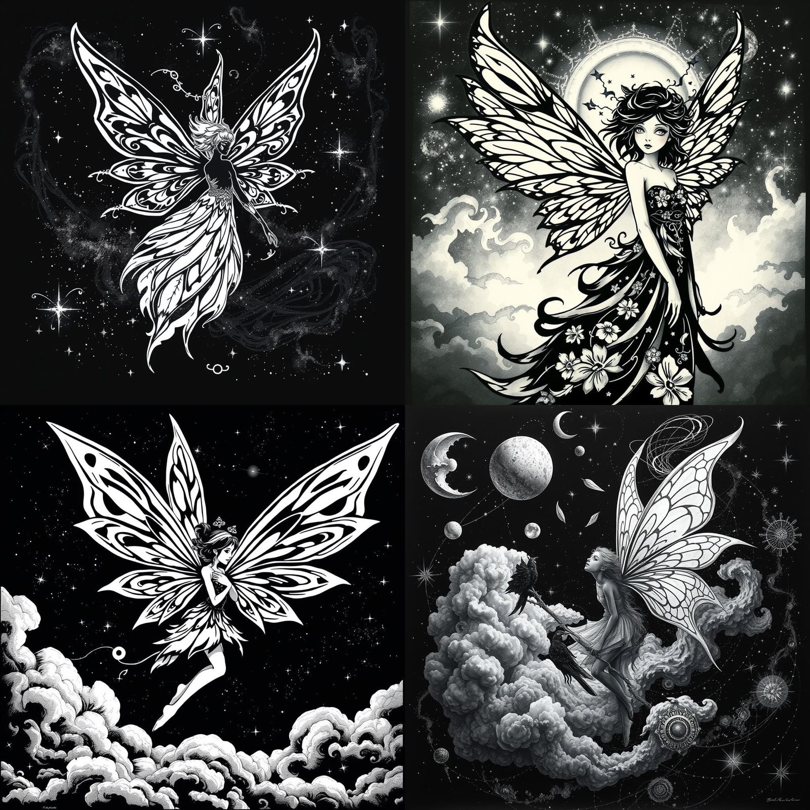 Black and White Fairy Stencil in Astral Style