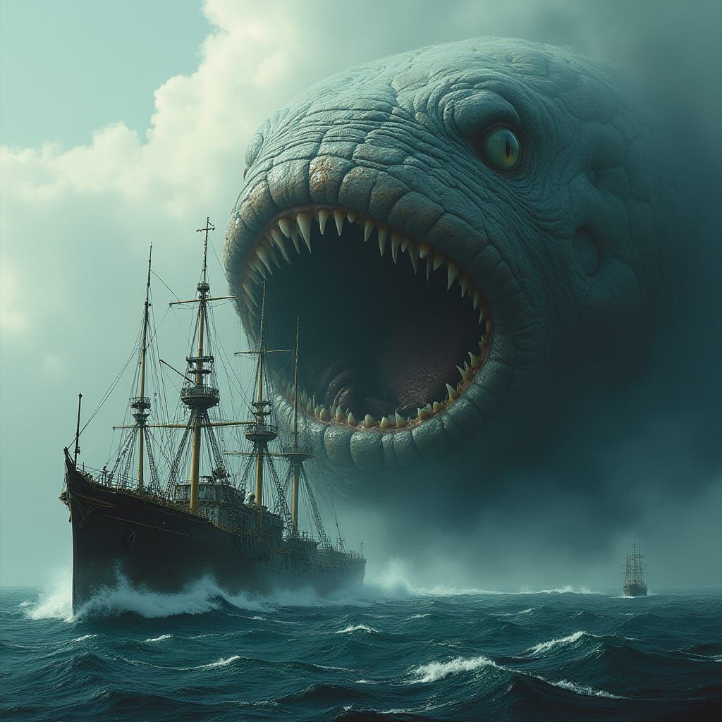 Colossal Sea Monster Emerges in Hyperrealistic Style